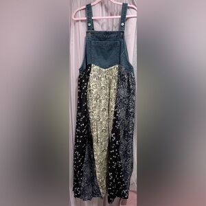 Floral Patchwork Denim Overall Dress